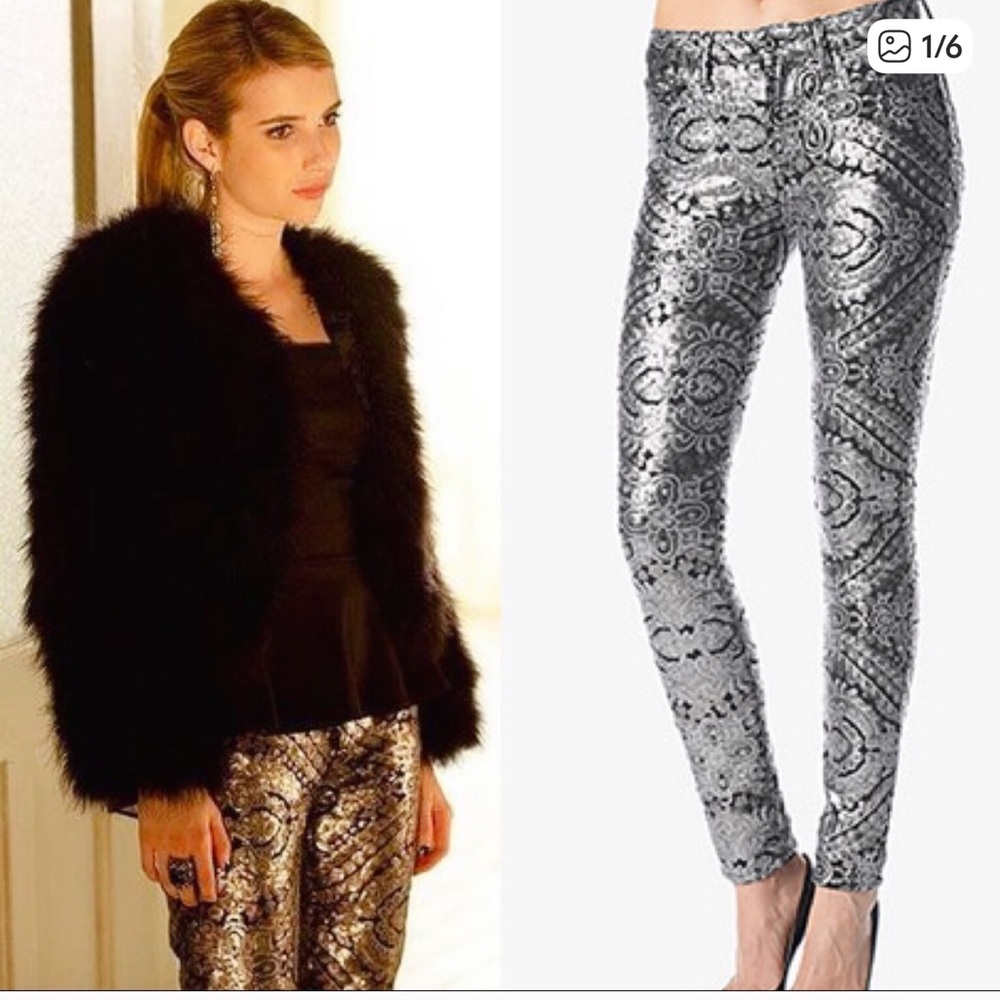 7 For All Mankind Skinny Sequin Printed Jeans Size 28